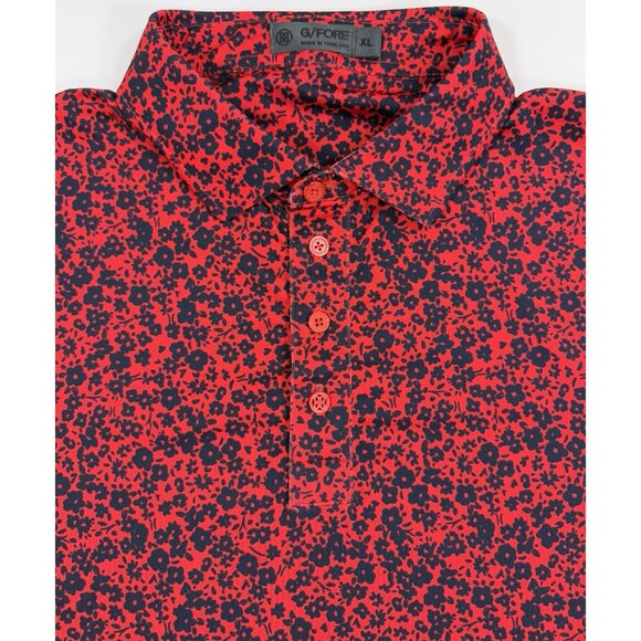 G/Fore Mens Golf Polo Size XL Tech Jersey Performance Mini Floral Red Navy - Picture 1 of 10